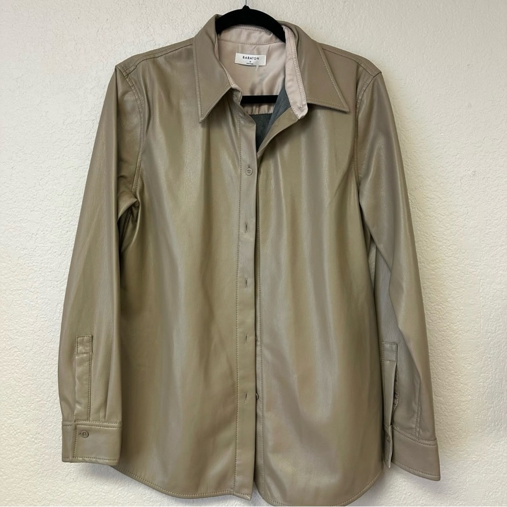 Babaton vegan leather shirt in taupe